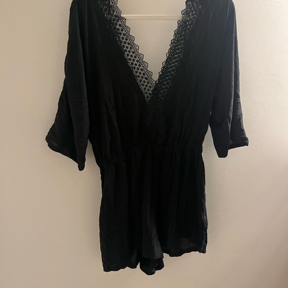 Black Lace Trim Romper